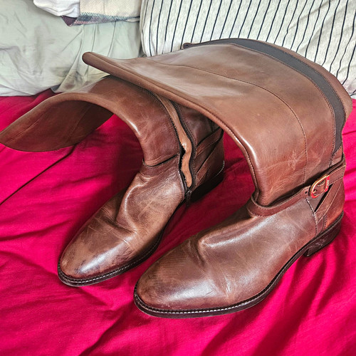 Brown leather long riding - brown,